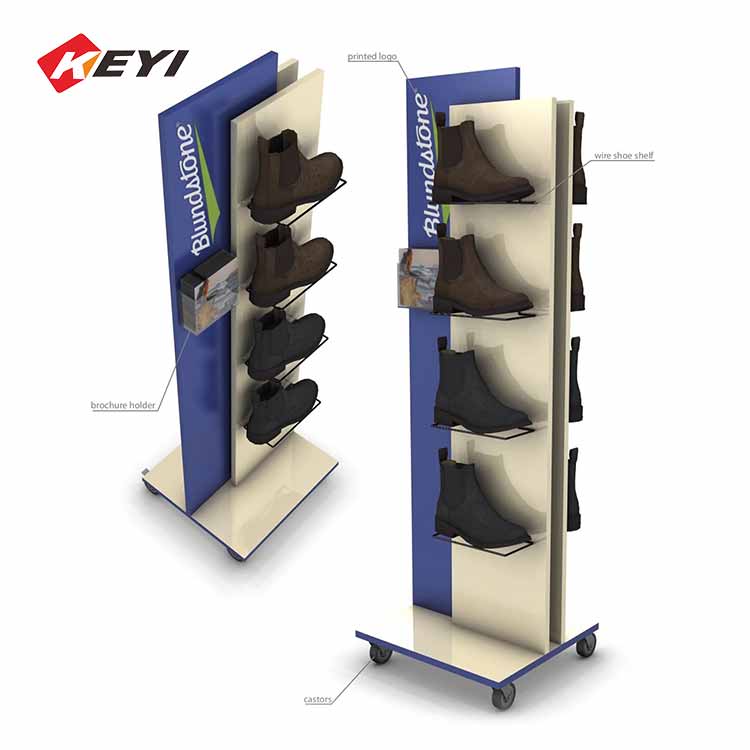 Retail Shop Double Side Shoe Display Stand With Caster Wheels