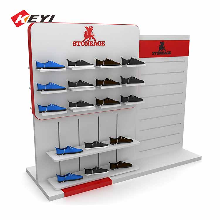 Custom Wooden Slatwall Shoe Store Display Fixtures - 2 Sides