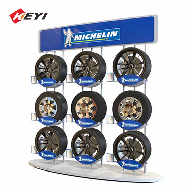 custom tyre retail shop freestanding wheel and tire display stand - 9 Shelves