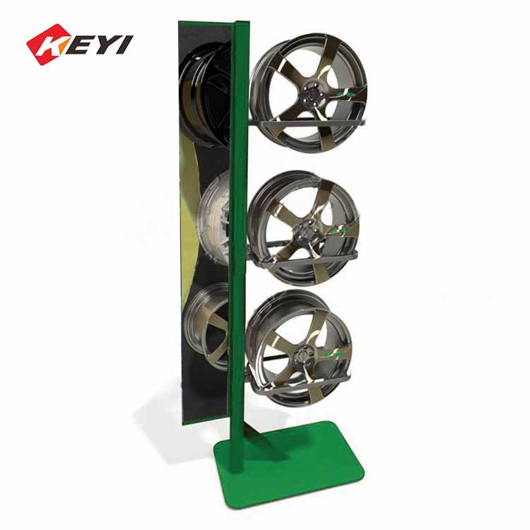 metal flooring retail car wheel rim display rack with 3 shelf