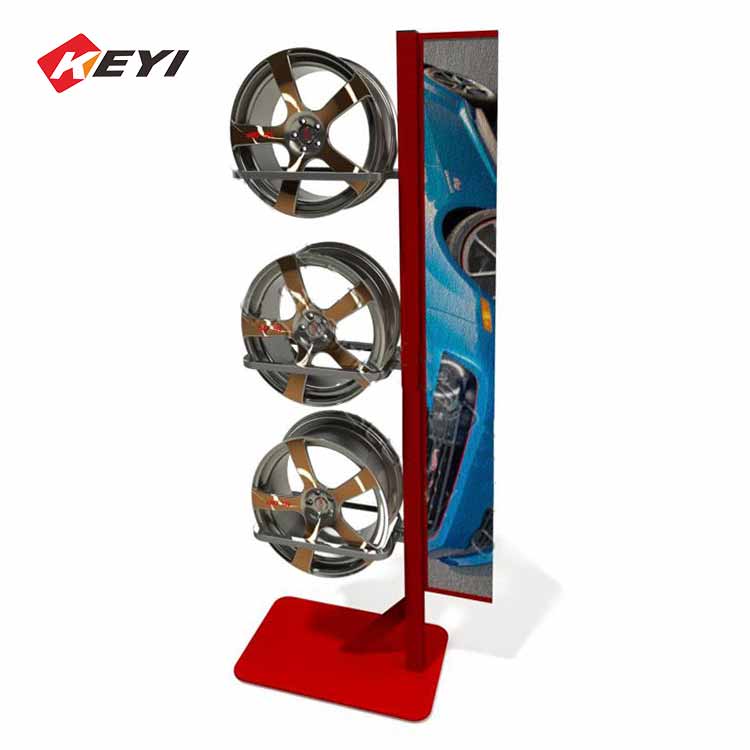 freestanding metal car alloy wheels display rack,3 shelves,with sign holder frame