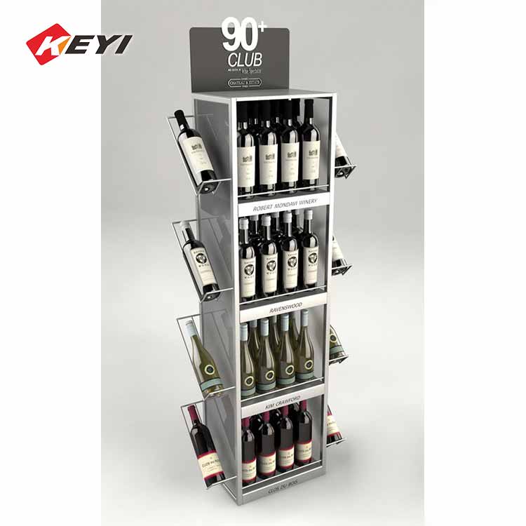 floor standing beer bottle display rack with side 8 wire shelves