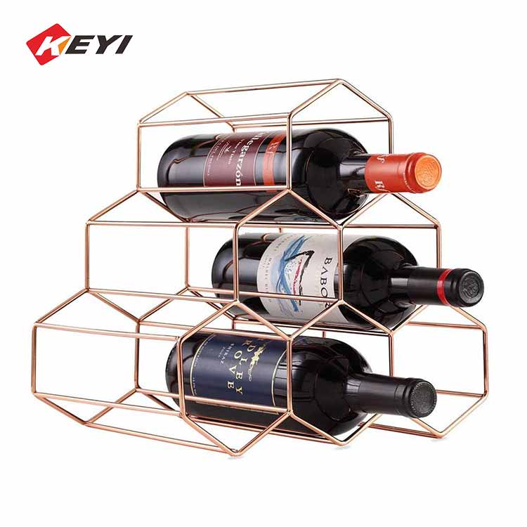 luxury rose gold wine rack,6 bottle wine organizer,honeycomb structure