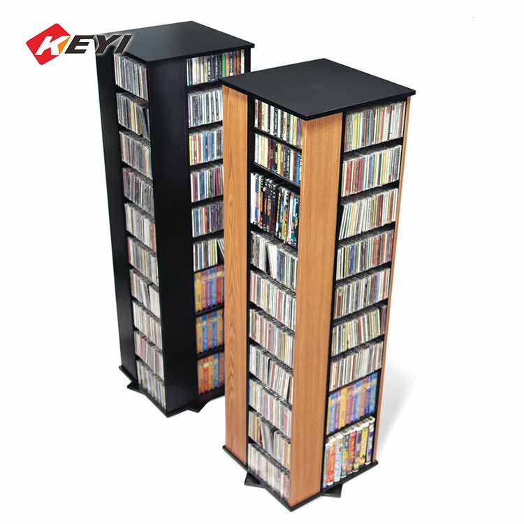 floor standing wooden rotating dvd display case - 4 way display