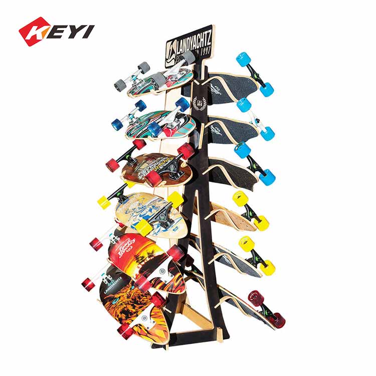 Easy to assemble double sided wood skateboard display stand