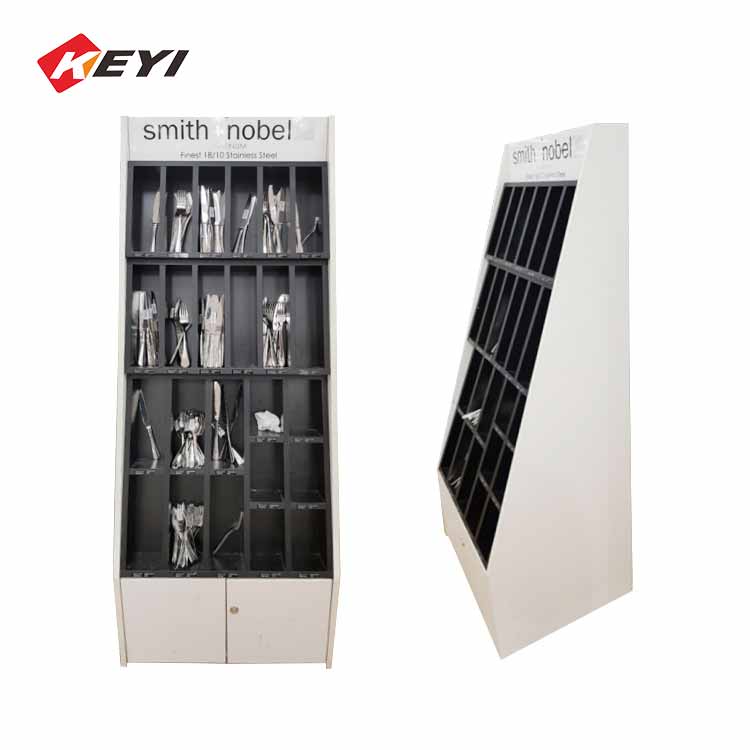 freestanding stainless steel cutlery set display rack - 24 compartment