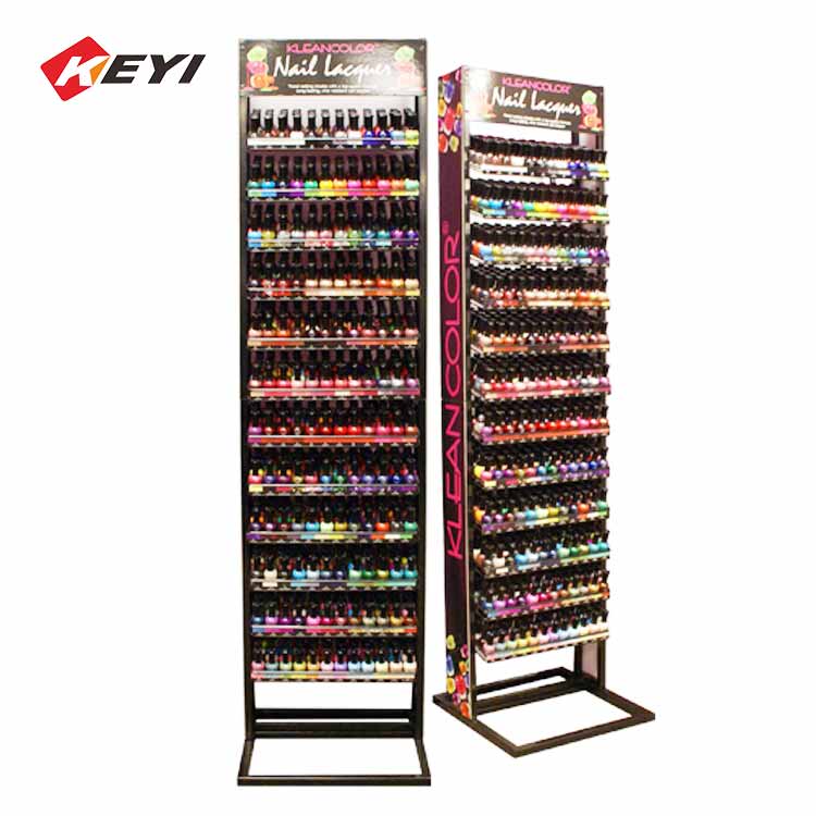 custom cosmetics store floor standing metal nail polish display stand