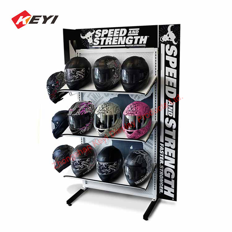 removable double sided 3 tier metal shelf motorcycle helmet display rack