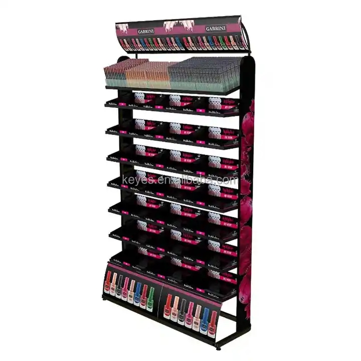 Professional Factory Custom Cosmetic Display Shelves Floor Metal Makeup Stands