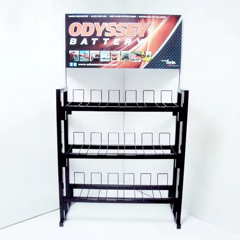 Free standing engine oil metal display shelves car accessories showroom display rack stand for retail store