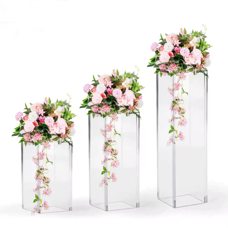 Customized Clear Flower Vase Centerpiece Square Display Rack Crystal Wedding Acrylic Flower Display Stand