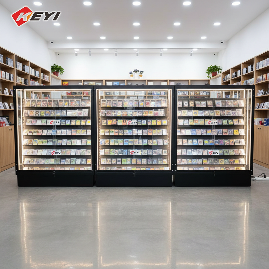 Hot Sale Eco-Friendly Double-Sided Trading Card Display Rack Adjustable Shelves LED Lighting Modern Design Customizable for