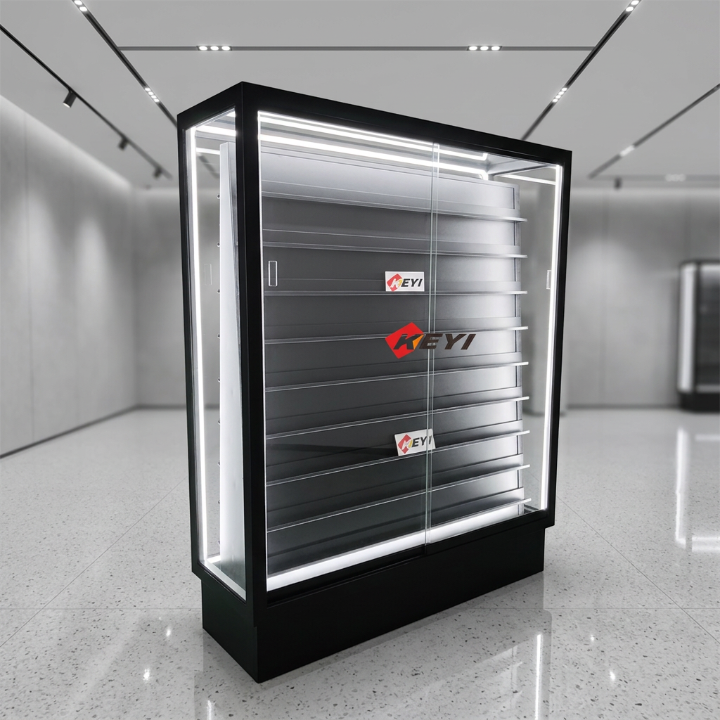 For Eco-Friendly Metal Double-Sided TCG Card Display Rack with Adjustable Shelves and LED Lighting for Graded Cards